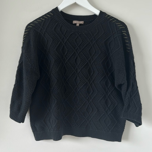 Lilla P Sweaters - Lilla P Cable Knit Sweater Black Cotton Crew Neck Chunky Fisherman Casual